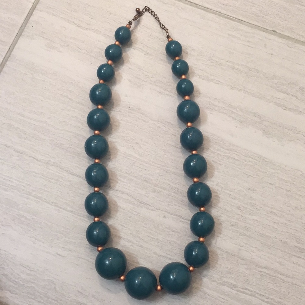 Teal and brass statement necklace